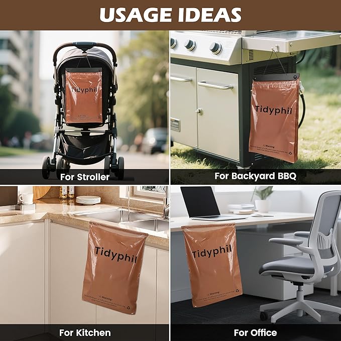 150 PCS Disposable Car Trash Bags Hanging, Leak-proof, Odor Seal. 2 Gallon Car Garbage Bags, Big Capacity. Independent of Car Trash Can, Easy Stick-On Car trash Bin for Car, SUV, Truck, Stroller.Brown