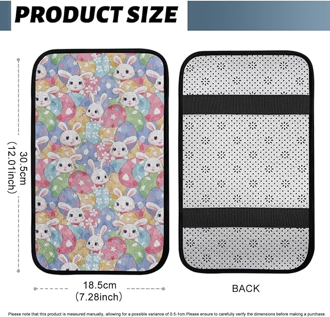 Bulopur Cute Easter Bunny Center Console Cover Easy to Install Car Armrest Cushion Flannel Protector Protect from Pet Claws Thickened Universal Fit for Vehicles,Cars,Suvs,Vans,Sedans
