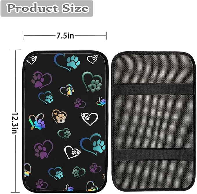 Dreaweet Heart Paw Auto Center Console Armrest Covers for Women Men Dog Paw Heart Arm Rest Cushion Cover Non Slip Arm Rest Pad Universal Car Interior Accessories