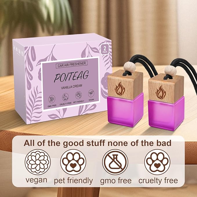 Car Air Freshener Hanging 2 Pack, Vanilla Cream Scent Car Air Fresheners Diffuser, Long Lasting Car Fragrance, Cute Car Accessories for Women
