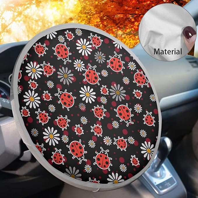 Ladybug Reflective Steering Wheel Shield Sunshade for Women Cartoon Vehicle Steering Wheel Sunblock Cover Keep Your Car for Friends