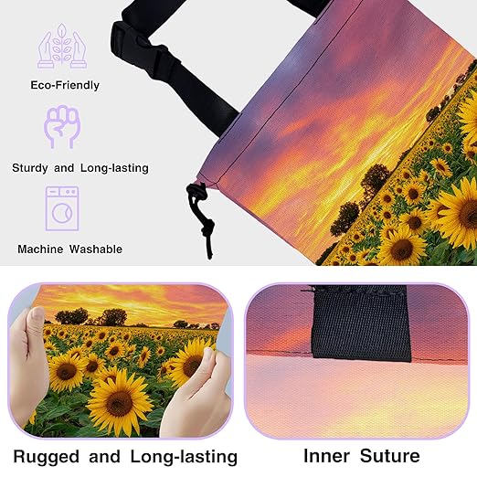 Car Trash Bag Sunflower Field Car Garbage Bag Waterproof Car Trash Can for Back Seat with Adjustable Straps and Drawstring, Foldable Car Trash Bin for Car Accessories Vehicle Travelling Camping