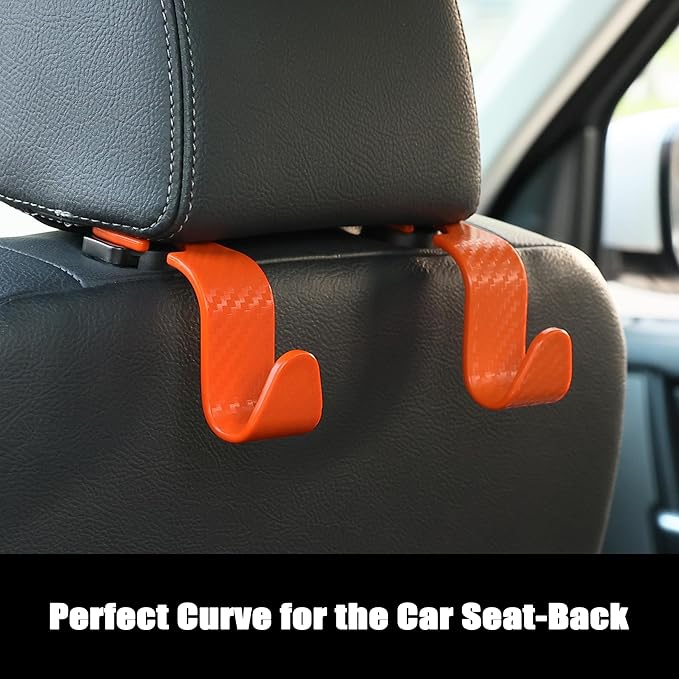 Amooca Car Seat Headrest Hook 4 Pack Hanger Universal Vehicle Car Storage Organizer for Handbag Purse Coat S Type Checkered Orange