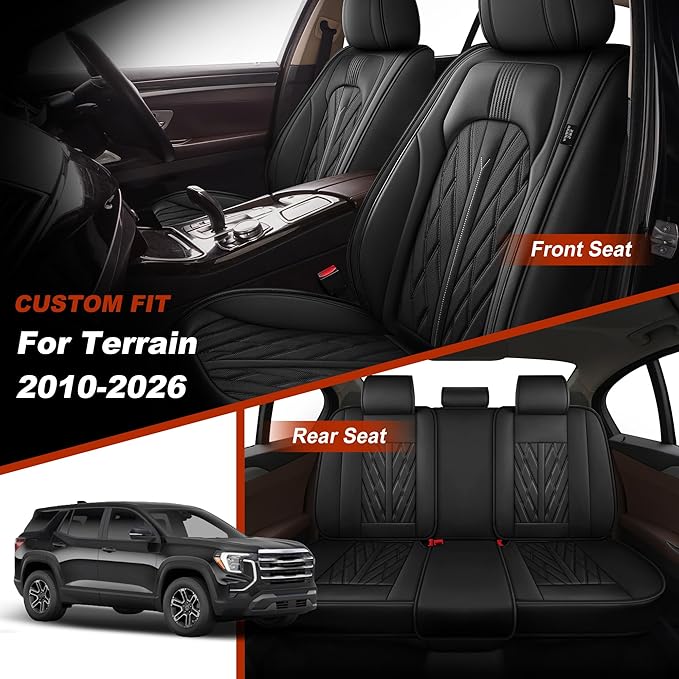 TTX LIGHTING Seat Covers Fit for GMC Terrain 2010-2026 Seat Covers Full Set Car Seat Covers Faux Leather Breathable Waterproof Car Seat Protector (5 Seats, Black)