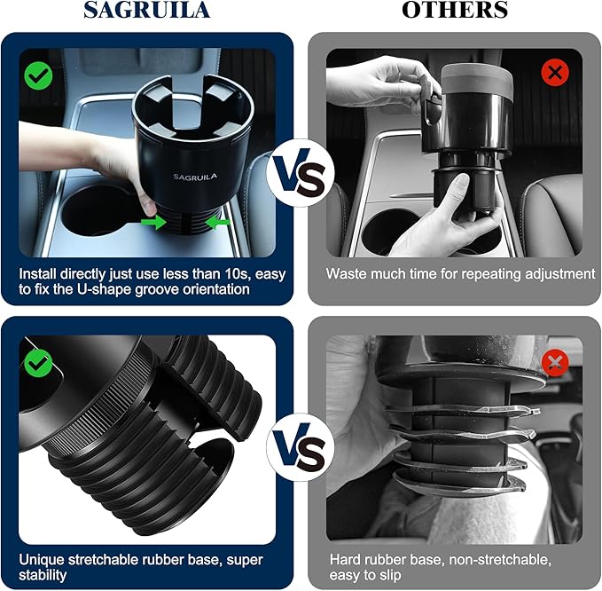 Quick-Install Car Cup Holder Expander, Space-Saving Cup Holder for Car with Offset Design, Non-Slip Large Water Bottle Holder Expander, Compatible with Owala, Stanley, Yeti Cups (24oz to 64oz)