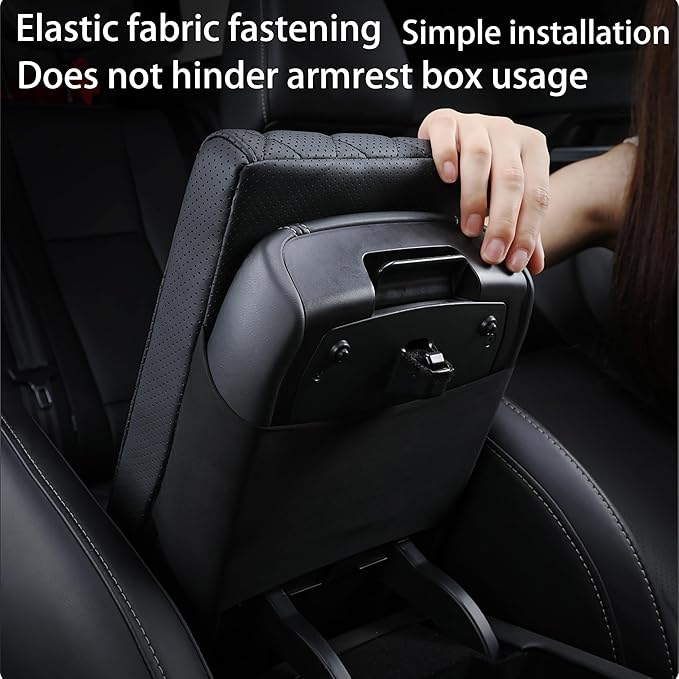 POKSRI Truck Center Console Cover/pad Genuine Leather,Universal large Armrest mat, Adjust driving posture Cushion,Real cowhide,keep driving safety,f150 sierra titan silverdo tundra