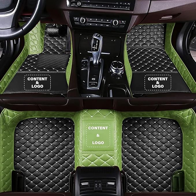 Customize Making Car Floor Mats for 99.99% Sedan SUV Pickup Truck Full Coverage Men Women Cute Leather Protection Pads Non-Slip Floor Liners (Black+Green Side)