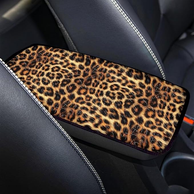 Brown Cheetah Print Armrest Cover for Car Console Covers,Soft Armrest Cover for SUV,Cars, Leopard Print Car Accessories for Women Men
