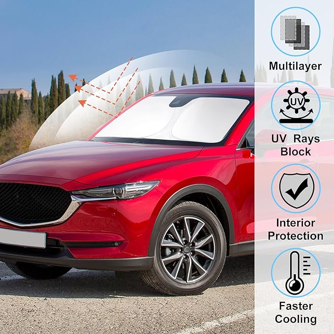 Windshield Sun Shade Custom Fit for 2017-2024 2025 Mazda CX5 CX-5 Accessories Front Window Sunshade Shield Blocker Keeps Car Cool