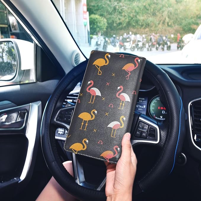 Flamingo Simple Pattern Car Registration and Insurance Card Holder Vehicle Glove Box Car Organizer Driver License Documents Holder Waller Case Organizers