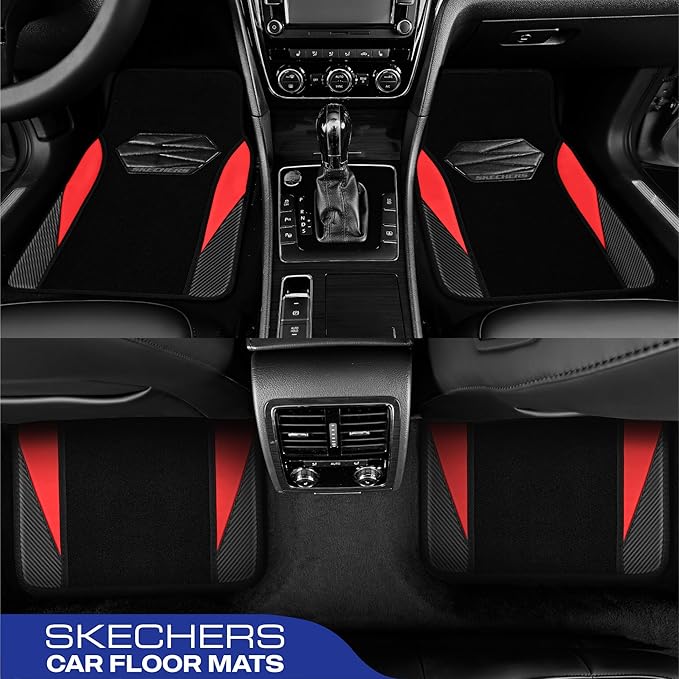 Skechers Car Floor Mats,Waterproof Universal Fit Car Mats,Faux Leather Car Floor Mats,Carbon Floor Mats for Cars with Anti-Slip Skechers Heel Pad Fit for SUV,Vans,Sedans,Trucks,Red