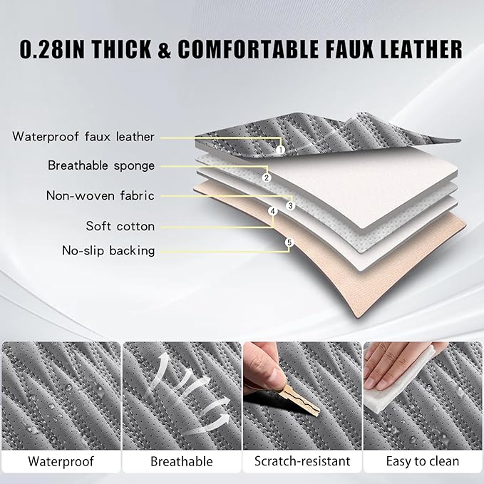 WELLDO Car Seat Covers Full Set, Premium Nappa Leather Seat Covers for Car, Waterproof Car Seat Protector with Lumbar Support, Automotive Seat Covers Universal Fit for Most Cars SUV Truck,Gray,w02.