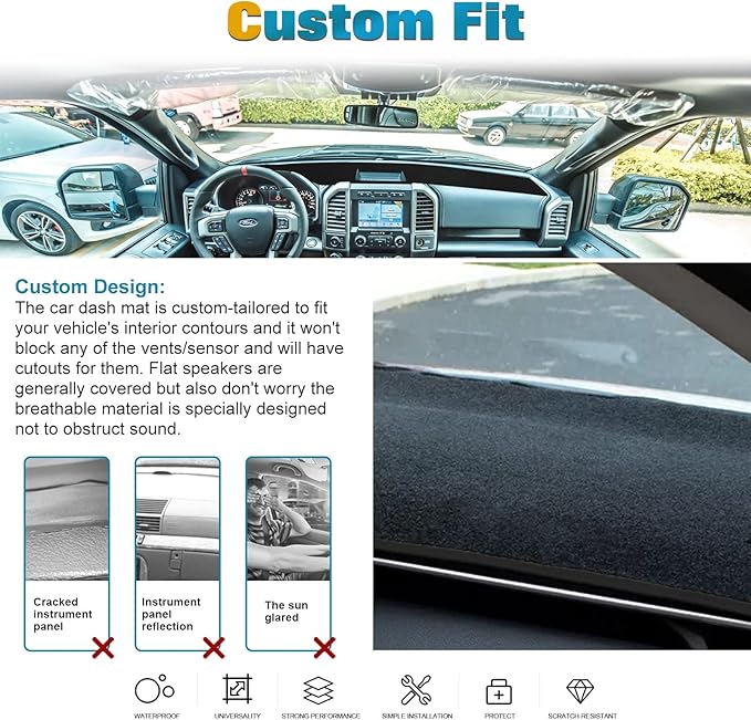 x xotic tech Center Console Dashboard Die-Cut Antiskid Overlay Decor Cover Sunshield Sun Glare Protector Dash Mat Carpet Pad Black Compatible with Ford F150 2009-2014