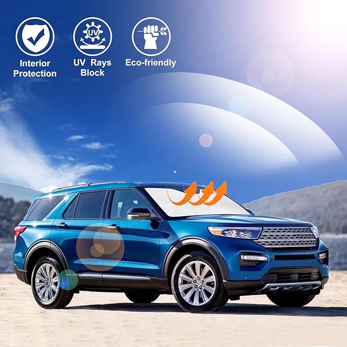 Windshield Sun Shade Fit for 2020-2024 2025 Ford Explorer SUV, ST XLT, Limited, Platinum Accessories Foldable Sunshade Sun Visor Protector Keep Car Cool