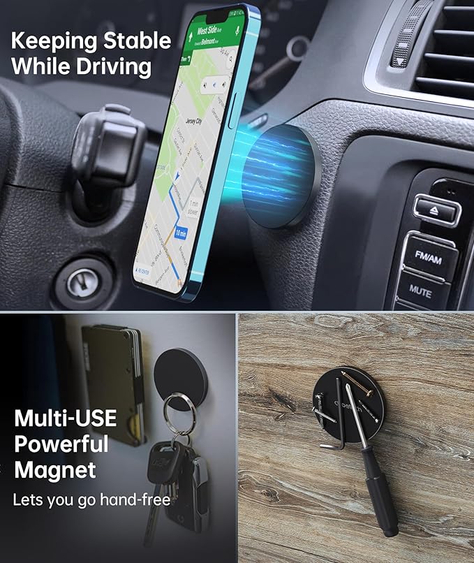 ARLIFE Sticky Magnetic Phone Wall Mount Compatible with Magsafe iPhone 14 13 12 Mini Pro Max, Holder for Samsumg and All Smartphones with Metal Ring. Wall Car Automobile Cradles Dash Shower Mount