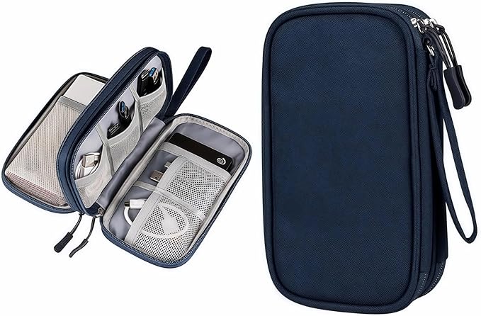 Portable Waterproof Double Layers All-in-One Storage Bag, Travel Cord Organizer，Electronics Accessories Organizer Pouch Bag for Accessories,Charger, USB Cable, Gadget (navy blue)