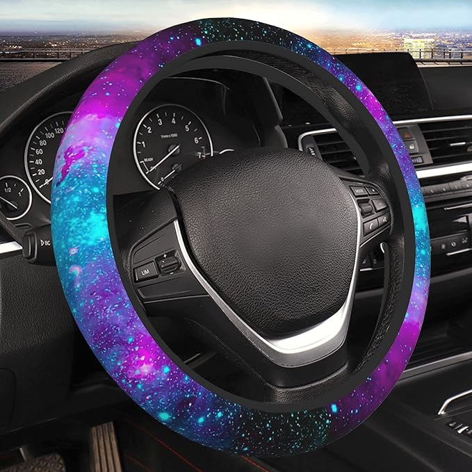 Blue Galaxy Steering Wheel Cover for Women Men Girls, Universal 15 Inch Purple Anti Slip Steering Wheel Protector Car Accessories Interior for Auto Truck SUV