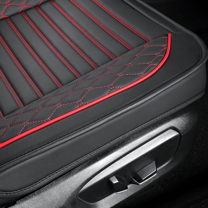 Vankerful Leather Seat Covers for Cars,Car Seat Covers Front Seats Only,Automotive Seat Covers for Trucks,SUV,Leatherette,Universal Fit,Vehicles Seats Cushions(Front Pair,Black-Red)