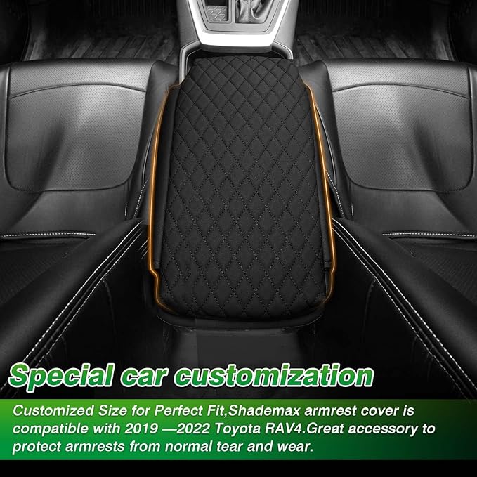 Shademax Center Console Cover Toyota RAV4 2019-2024 2025 Armrest Cover Cushion Pad for Toyota RAV4 Accessories PU Leather Armrest Seat Box Protector with Pockets Storage Bag