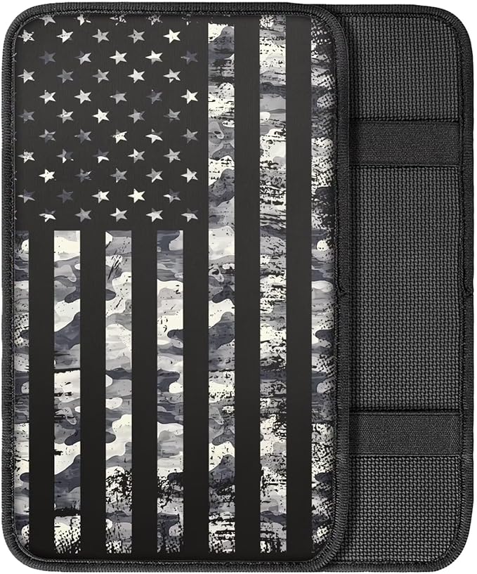 Horeset Camouflage American Flag Auto Armrest Cover Center Console Anti-Scratch Car Armrest Seat Box Pad Accessories Interior Decor Fit Most Vehicle