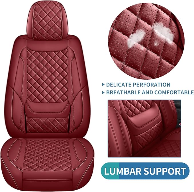 hoozoom Leather Car Seat Covers Full Set Breathable Automotive Seat Covers Waterproof Seat Protectors Universal Fit for Most Automotive Cars SUV Trucks Van(Red, Full Set)