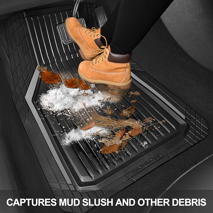 CAR PASS Heavy Duty Rubber Floor Mats for Car, Waterproof Liner Deep Dish Car Mats Full Sets, Universal Trim to Fit for SUV Truck Sedans Vans, All Weather Automotive Floor Mats 3pcs, Black and Gray