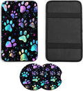 JANENFNA Car Armrest Cover Pads Universal Fashion Cute Auto Center Console Armrest Cover Pad with 2PCS Car Coasters Soft Waterproof Car Armrest Seat Protector for Women,Rainbow Paw Printz