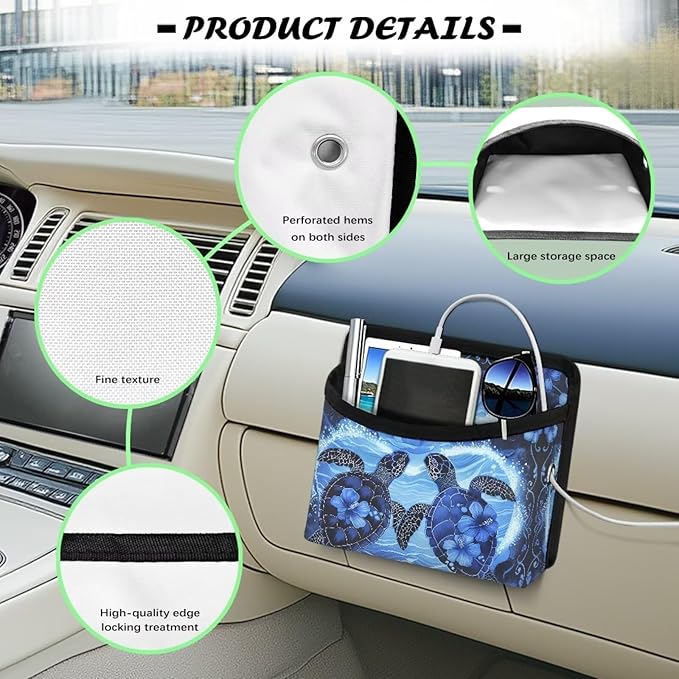 Renewold Boho Sea Turtle Hibiscus Car Seat Side Pocket Organizer Cell Phone Holder Storage Bag Pouch for Wallet Keys Document Auto Console Door Rear Seat Storage Box Automotive Interior Accessories