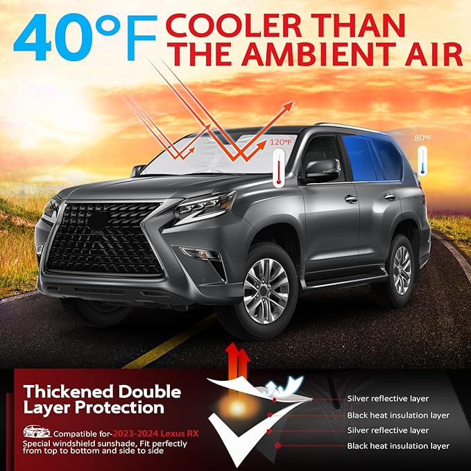 KAYZT Windshield Sun Shade for 2023-2025 2026 Lexus RX 350 RX350h RX450h RX500h RX350 Foldable Sunshade Front Window Custom Fit Car Accessories
