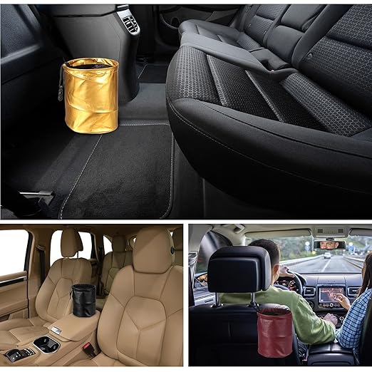 HARFINGTON 3 Packs Car Trash Can 0.9 Gallon Foldable Leak-Proof Garbage Organizer Portable Hanging Waterproof Truck Trash Bins for Van Automotive Vehicle Front Seat, Gray