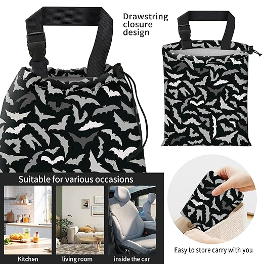AFYEWKC Car Trash Bag Large Hanging Can for Back of Seat, Cute Waterproof Car Garbage Bag for Vehicle, Travelling, Outdoor Cute Grey Black Bats