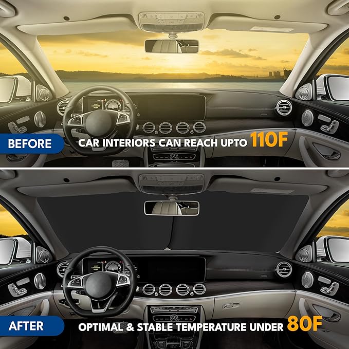 EcoNour Car Windshield Sun Shade Foldable | Front Windshield Shade for Sun, Heat and UV Rays | Sunshade for Car Front Window and Interior Sun Protection | M-(31 * 28 inches)