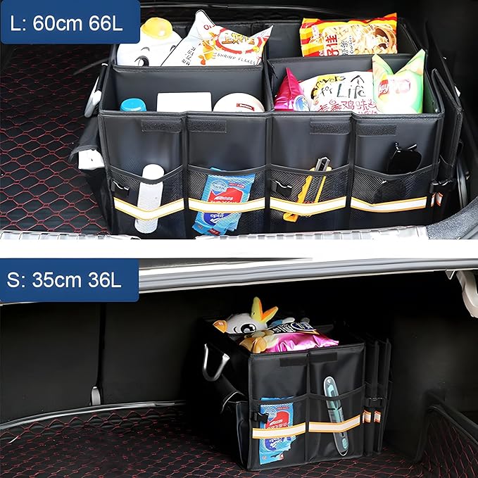 PIPTang Trunk Storage Organizer with Lid, 35cm Small 36L Collapsible Car Trunk Organizer,Small Car Organizer Aluminium Handle, Car Accessories for Sedan Auto SUV Truck Minivan Road Emergency Black