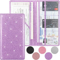 Car Registration and Insurance Holder, Premium Leather Insurance and Registration Holder,vehicle Glove Box Car Organizer, with Magnetic Shut for Cards, Driver License (Glitter Purple)