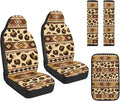 Qeluxign Auto Seat Covers with Car Center Console Cover,Tribal Leopard Print Belt Cover PU Leather Breathable Full Set Bucket Seat Covers, Pack of 5, Universal Fit for Sedan,SUV