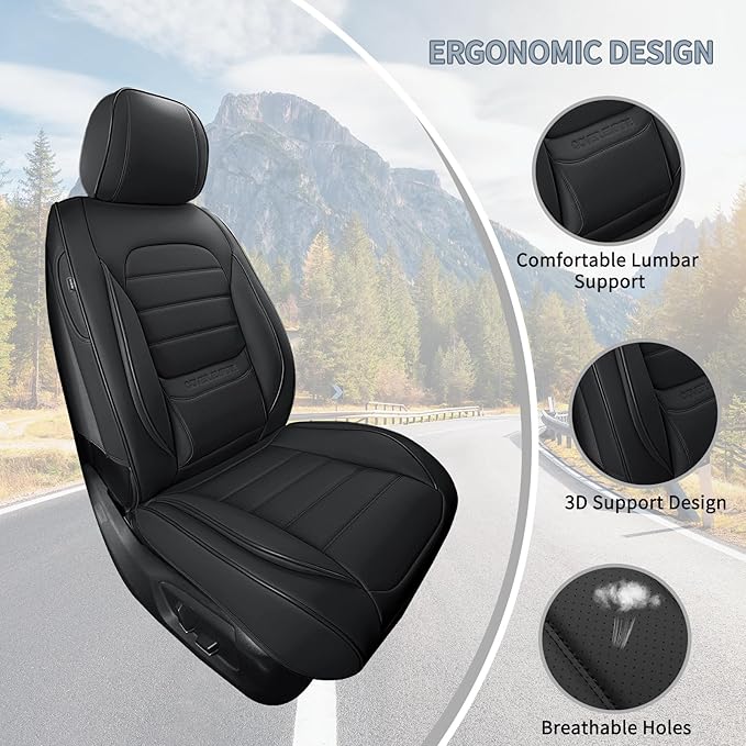 COVER EMPIRE Front Car Seat Covers, 2Pcs Universal Leather Seat Covers for Cars, Full Coverage Waterproof Automotive Seat Covers, Breathable Front Seat Covers for Most Trucks, SUVs, Sedans, Black