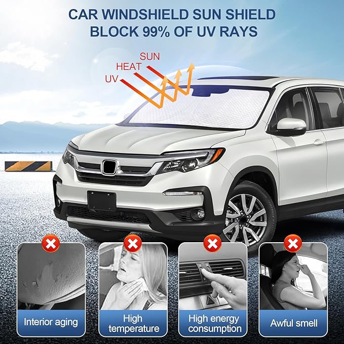KMF Windshield Sun Shade for Honda Pilot 2016-2025 with 310T Foldable Car Sun Shade,Custom Fit Sunshade for Front Window Sun Visor Protector Interiors Block UV Rays Accessories