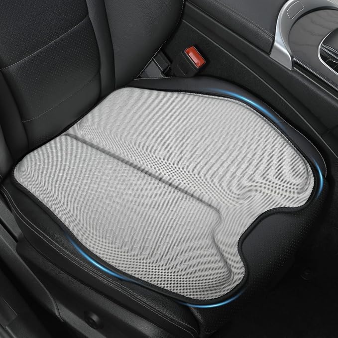Soft Thin Gel Seat Cushion for Car Seat, Office Chair, Wheelchair, Stadium - Non-Slip Car Seat Cushions with 1 Inch Gel - Sciatica & Tailbone Pain Relief (Light Gray)