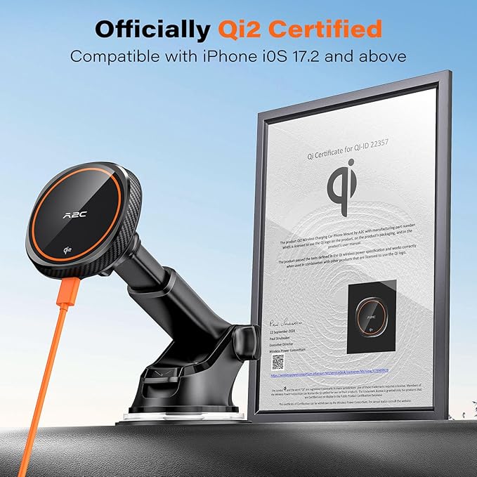 APPS2Car Magnetic Car Phone Mount - Designed Only for MagSafe iPhone 17-12 Series, Orange