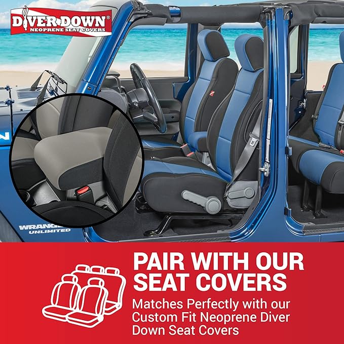 Diver Down Neoprene Center Console Cover - Fits Jeep 2007-2018 JK JKU Wrangler - Cushioned Armrest Cover - Doesn't Burn Your Elbow - Tight Custom Fit - Comfortable Foam Armrest Pad (07-10 Tan)
