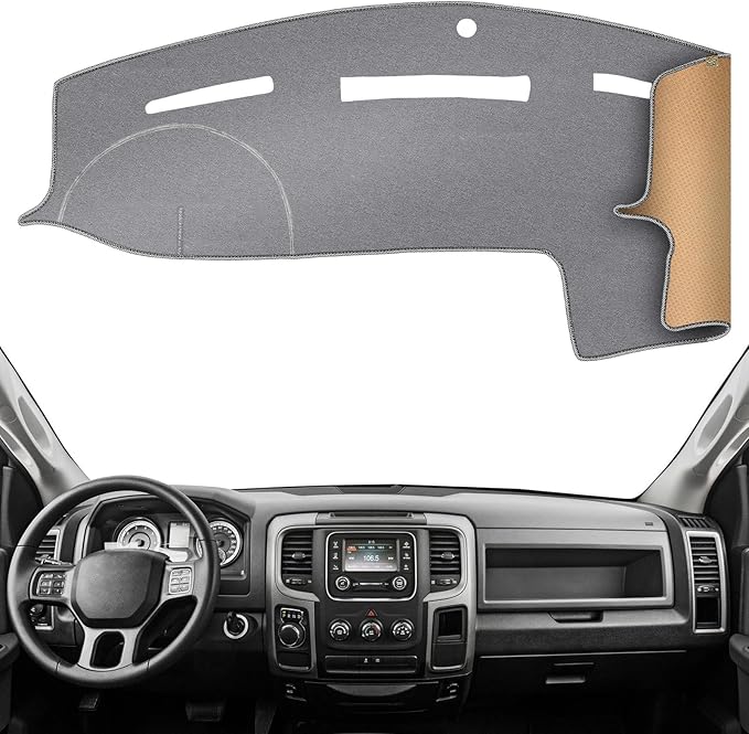 KEYOOG Dashboard Cover Dash Mat Fit for 2018-2009 Do-dge Ram 1500,2018-2010 Ram 2500 3500 (Without HUD Models),Car Dash Board Mat Anti-Glare Carpet,Non-Slip Pad Sunshield Protector (Grey)