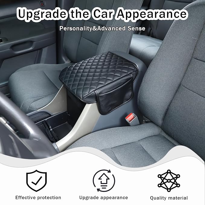 Center Console Armrest Cover for Honda Pilot 2003 2004 2005 2006 2007 2008 Accessories, Leather Armrest Lid Cushion Pad, Armrest Seat Box Cover Mat with Pockets (Black)