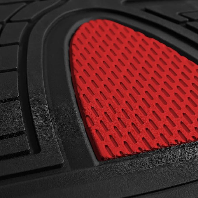 WYLF Automotive Floor Mats Waterproof Premium Tall Channel Trimmable Non-Slip Rubber Floor Mats - Full Set RED for Cars, Universal Fit, Floor Mats for Sedan, SUV, Truck Floor Mats