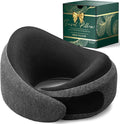 Proglobe Ash Black Memory Foam Travel Neck Pillow for Airplanes, Compact Plane Cushion for Long Flights with Soft Chin Support and Compression Bag, Comfortable Lightweight Air Travel Accessory