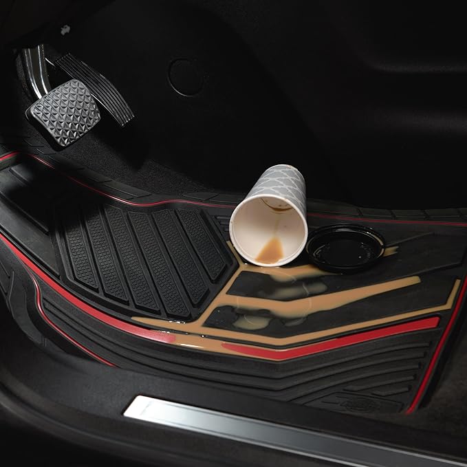 Dickies 3-Piece DuraSport Floor Mats, Heavy-Duty Mats for Cars, Trucks, SUVs — Black/Red