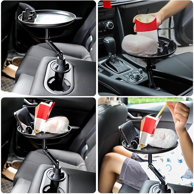Car Cup Holder Tray for Adults Car Tray Table for Eating with Cell Phone Slot Lap for Universal Adjustable Cup Holder 360 Swivel Fits Vehicle, Boats, Golf Cart