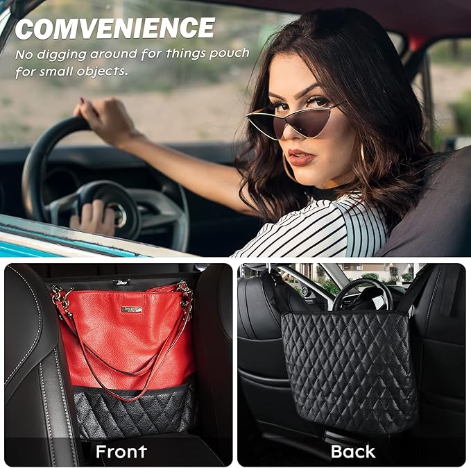 eing Car Organizers And Storage Purse Holder, Large Capacity Car Net Pocket Handbag Holder, Automotive Consoles & Backseat Organizer, Leather Back Seat Bag Between Car Front Seats, Black