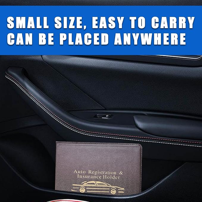 Ziciner Car Registration Insurance Holder, 2Pack Essential Auto Card Document Glove Box Organizer with Touch Fastener, Vehicle Interior Accessories Perfect for Most Car, Truck, SUV (Brown/Gold Words)