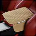 Car Center Console Cover, Leather Vehicle Armrest Seat Box Cushion Pad with Storage Bags, Waterproof Automotive Middle Console Protector, Universal for SUV RV Truck (Beige)