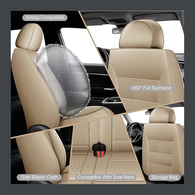DISUTOGO Full Set Seat Covers Fit for Nissan Altima 2009-2025 2026 Waterproof Faux Leather Automotive Cushion Protector Car seat Covers Compatible Airbag(5 Seats, Beige)